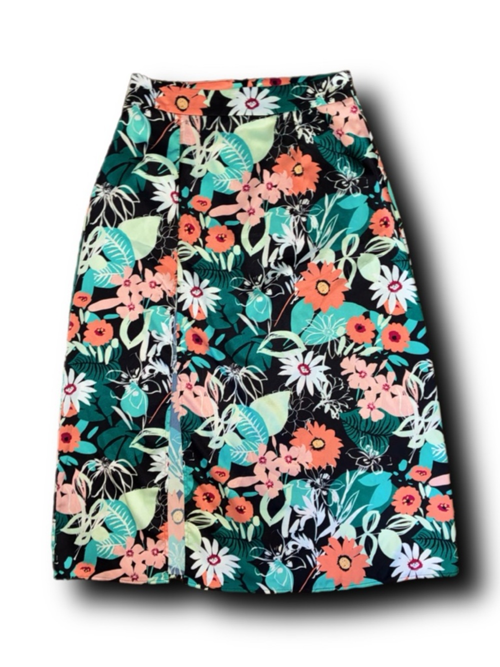 Tropical Satin-Feel Retro Style Print A-Line Midi Skirt by Glamorous Beach Vibes